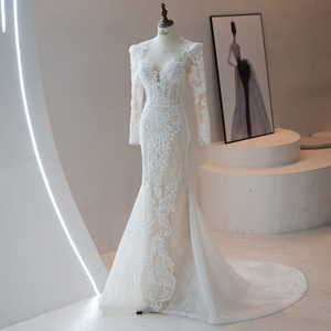 Vestido de novia de <span class=keywords><strong>manga</strong></span> larga de encaje con lentejuelas de sirena para novia Vestidos de novia de encaje Rl344 - Product Image 1