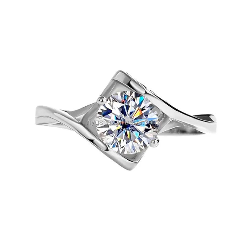 1 캐럿 새로운 모델 925 스털링 실버 모이사나이트 반지 럭셔리 보석 약혼 반지 여성용 모이사나이트 다이아몬드