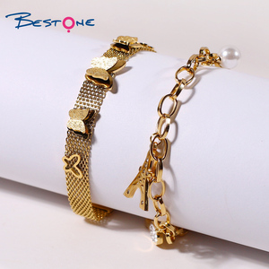 Nueva moda Wantch Band mariposa Torre Eiffel perla pequeño espejo accesorios chapado en oro titanio acero cadena pulseras - Product Image 4