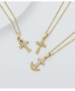 สร้อยคอจี้รูปดอกไม้และไม้กางเขนสแตนเลสสตีลเคลือบทอง 18K PVD |   พลอยเทียมสร้างในห้องปฏิบัติการ |   กันน้ำ ป้องกันอาการแพ้ สำหรับผู้หญิง - Product Image 6
