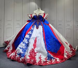 Abito Quinceanera Ispirato a <span class=keywords><strong>Biancaneve</strong></span> di Mumuleo 2026, <span class=keywords><strong>Vestito</strong></span> Bianco con Dettagli Blu Stile Fiaba per Festa dei 15 Anni - Product Image 1