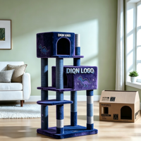 DIQN Grande Tour d'arbre à chat multi-niveaux bleu foncé et violet à motif dinosaure, avec griffoirs, maisonnette pour chat et balançoire suspendue