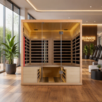 Ruang Sauna Uap Kering Inframerah Listrik Modern 4 Orang Berbahan Kayu Cedar Merah/Hemlock dengan Jendela Transom untuk Apartemen 4.5kW