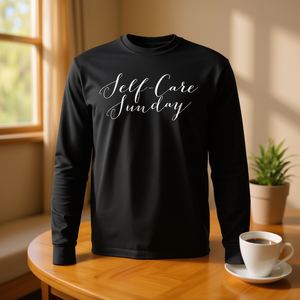 T-shirt à manches longues avec message simple et minimaliste pour le soin personnel du dimanche, produit promotionnel au grand sens profond - Product Image 3