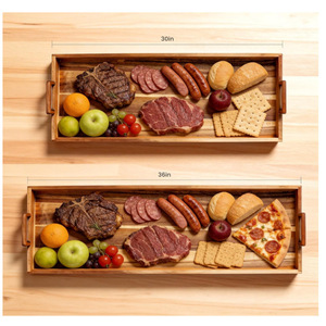 Wooden Serving <b>Tray</b> With Handle <b>Large</b> Size For Family Meals And Party Snacks Solid Color Design - Product Image 4
