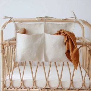 Bolsa colgante de almacenamiento de algodón y lino para asiento de cochecito, bolsa colgante multiusos para cabecera de cama - Product Image 3