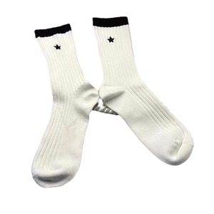 Embroidered Star Color Block Mid Calf <b>Socks</b> For Women Pure Cotton Casual Sport <b>Socks</b> Black White Gray Youth Size - Product Image 4