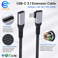 Câble d'extension USB-C mâle vers femelle à angle droit OEM ODM, 90 degrés, 10 Gbit/s, 100 W, tressé en nylon pour équipement industriel