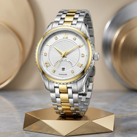 Montre à quartz de style professionnel, bracelet en acier inoxydable bicolore, accentuée de diamants, date, étanche, chiffres romains, luxe moderne