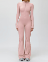 Combinaison pour femme avec logo personnalisé, doublure polaire, demi-zip, manches longues, coupe évasée, pour yoga, tenue de sport chaude pour l'hiver, fitness, gym