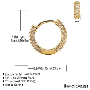 Hot Selling Luxury Chunky Fashion Paved CZ Hoop Earrings For Men Women Silver Gold Color Earrings Hip Hop Trendy Jewellery