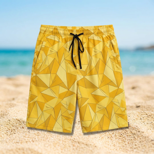 Shorts de Baño para Hombre con Estampado Geométrico Amarillo, Secado Rápido y Cordón Ajustable - Product Image 1