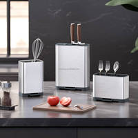 WIREKING Porte-ustensiles et organiseur de couteaux moderne en acier inoxydable pour comptoir de cuisine, égouttoir à couverts avec drain