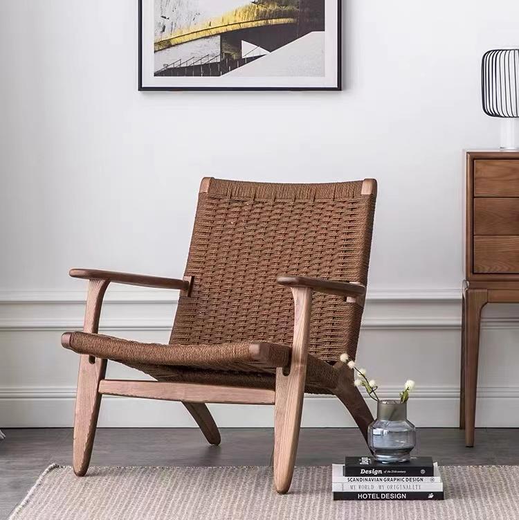 Modern leisure indoor home furniture ins oak rope wicker modern living room lounge chair