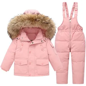 18-24 ay 2 parça kız su geçirmez çocuk Bib pantolon kışlık kıyafet aşağı bebek Coat Snowsuit kayak ceket