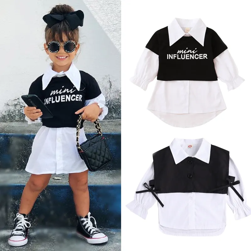 Conyson Kids Clothes Summer Hot Fashion Casual Cotton Printed Letter T-shirt Button Hole Fashion 2Pcs Baby Girls Clothing Sets