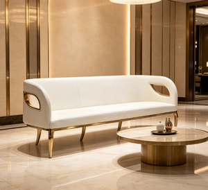 Canapé Chesterfield carré de luxe en velours, deux places, avec structure en acier inoxydable couleur champagne et accoudoirs incurvés, idéal pour hall d'hôtel et chambre de villa - Product Image 3