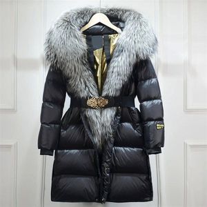 女式白色鸭绒外套，狐狸毛帽边饰，系带收紧腰围，修身连帽冬季外套，全新设计 - Product Image 4