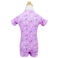 Maillot de bain anti-UV UPF50+ à manches courtes pour fillettes, imprimé melon d'eau violet et marguerites, avec fermeture éclair sur le devant, personnalisable OEM/ODM