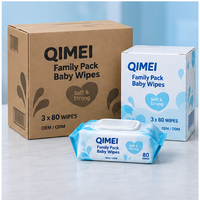 Lingettes humides pour bébé, pack familial personnalisé, 3 paquets de 80 lingettes, couvercle à clapet, OEM ODM