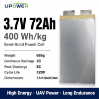 Power Energy ULi 3.7V 72Ah 400Wh/kg 5C Sel Lithium-ion Semi-solid State Berdensitas Tinggi untuk Pengosongan Daya UAV FPV EVTOL Drone
