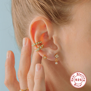 QLEESI Ensemble de 4 pièces avec clip en C en perle, étoile, lune et zircon, bijoux en argent sterling 100% de haute qualité - Product Image 3