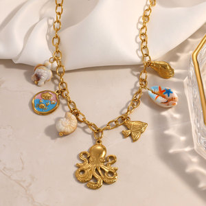 สร้อยคอจี้แฟชั่นฮาวายฤดูร้อน สร้อยคอเหล็กกล้าไร้สนิม 316L เครื่องประดับชุบทอง 14k 18k PVD ลายปลาหมึกทะเลสำหรับผู้หญิง - Product Image 3