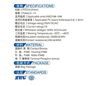 3.96mm Pitch VH Crimping Type Strip Vertical Type <b>Socket</b> Pcb Wire to Board JST Vh-3.96-6a5 Vh-6a5 2-14Pin Connector - Product Image 4