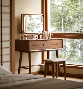 Table de toilette minimaliste de style vintage en bois massif pour la chambre principale : <span class=keywords><strong>Coiffeuse</strong></span> tout-en-un <span class=keywords><strong>avec</strong></span> <span class=keywords><strong>miroir</strong></span> et bureau - Product Image 3