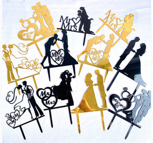 Decorazioni per feste di nozze all'ingrosso decorazioni per torte di coppie spostate oro nero Mr. mrs acrilico cake toppers - Product Image 2