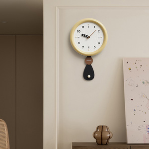 Wozoom Wall <b>Clock</b> Round Pendulum <b>Battery</b> Powered Living Room Decorative Timepiece - Product Image 2