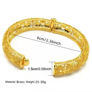 JXX Bracelets Vintage Plaqué Or 24K, Joncs Creux en Laiton, Bijoux Arabes Tendance, Vente en Gros pour Femmes - Product Image 4