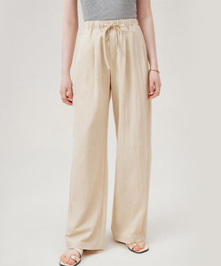 Pantaloni da Donna in Cotone e <span class=keywords><strong>Lino</strong></span>, Taglia Grande, Gamba Larga, Vita Alta Elastica, Pantaloni Lunghi in <span class=keywords><strong>Lino</strong></span> a Gamba Dritta - Product Image 1