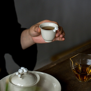 Chinese Style Wood Ash Glaze <b>Hand</b> <b>Molded</b> Flower Teacup Ceramic Tasting Cup Kung Fu Tea Set Small Master Cup - Product Image 4