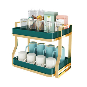 Najia Plateau de luxe rectangulaire à double couche pour tasses à thé, support de rangement égouttoir pour bureau, pour tasses à café et verres - Product Image 2