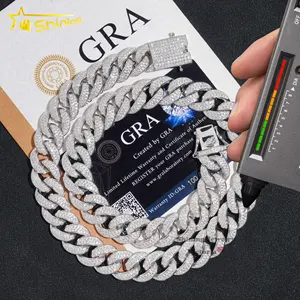 GRA Certificated Pass Diamond Tester Hip Hop Necklace Iced Out 925 Sterling Silver 15MM Moissanite Cuban Link Chain For Men
