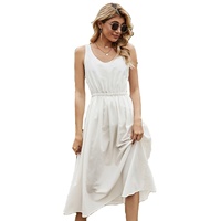 Sleeveless Cotton Linen Maxi Dress for Women, O Neck