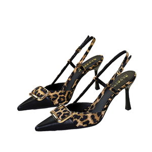 Nuevos Zapatos de Tacón de Aguja con Correa al Tobillo para Mujer, Parte Superior de Satén, Tacón de Aguja Súper Alto, Punta Puntiaguda, Estampado de Leopardo, Sexy, para Verano, Otoño e Invierno - Product Image 1