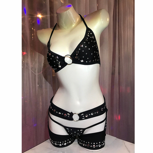 Nhà Máy Giá Polyester Chất Liệu Hai Mảnh Phụ Nữ Kim Cương Kỳ Lạ Quần Áo Đồ Lót Sexy Phụ Nữ Khóa Vũ Nữ Thoát Y Trang Phục Mặc - Product Image 2