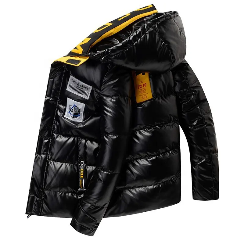 Black Men's Warm Jacket Shiny Cotton Padded Down Jackets High Quality Teenage Winter Coats