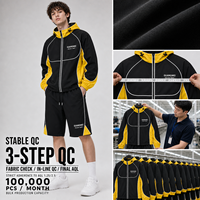 Ensemble short et veste à capuche pour homme grande taille, 140 GSM, 100 % nylon, color block, fermeture éclair intégrale, léger, survêtement d'été – Fournisseur