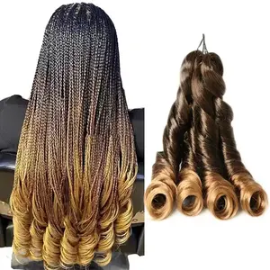 Rizos sintéticos de 24 pulgadas, extensiones de cabello trenzado de ganchillo con ondas sueltas, extensiones de cabello preestiradas para mujeres negras