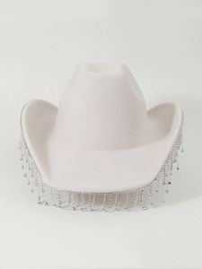 Sombrero de Vaquero de Lujo para Bodas, Fiestas de Mardi Gras, Estilo Occidental y Jazz, con Borlas de Diamantes de Imitación, para Viajes y Uso al Aire Libre - Product Image 3