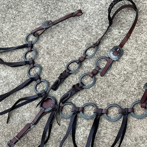 Conjunto de arreos para caballo de cuero genuino, ligero, de temporada, con anillas de cobre de tendencia, cabezada y pechera, para equitación - Product Image 1