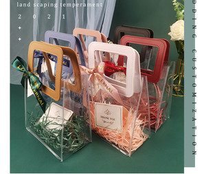 Sac cadeau fantaisie <span class=keywords><strong>pas</strong></span> <span class=keywords><strong>cher</strong></span> en plastique pvc transparent <span class=keywords><strong>mariage</strong></span> souvenir bougie cosmétique cadeau ensemble sac fourre-tout avec poignée carrée ronde en cuir - Product Image 4