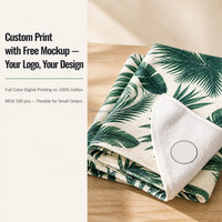 Serviette de plage en coton 100% avec impression numérique personnalisée, motif palmier tropical, service de conception sur mesure, prévisualisation 3D, faible quantité minimale de commande