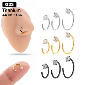 Anel de Nariz de Titânio ASTM-F136 para Atacado DIY, Brincos de Cartilagem em Titânio, Argola de Titânio com Zircônia em Forma de C - Product Image 1