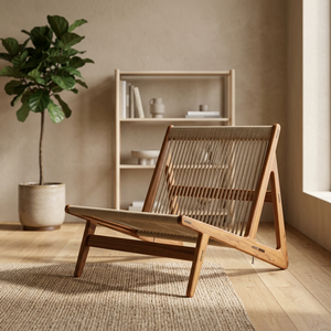 Sillón de Madera de Estilo Moderno de Mediados de Siglo con Respaldo de Mimbre Natural, Patas Cónicas, Muebles de Patio Ecológicos para Exteriores - Product Image 6
