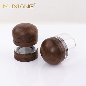 MUXIANG Wood Smoking Grinder Transparent Glass With Metal Screen Round Shape For Herbal Use - Product Image 1