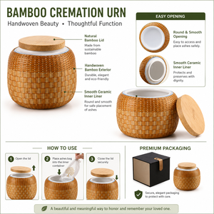 Guci Keramik Anyaman Bambu untuk Anjing/Kucing Kecil-2.7x3.1 Inci Penyegelan Kuat Abu Kremasi Kenang-kenangan Pajangan Rumah - Product Image 3